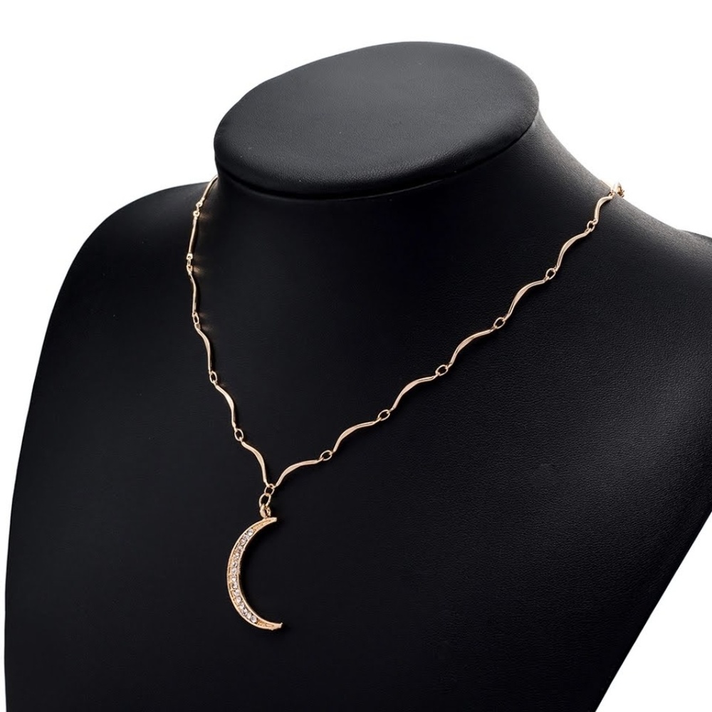 5 for $25 Crystal Studded Moon Pendant Necklace - Picture 5 of 6